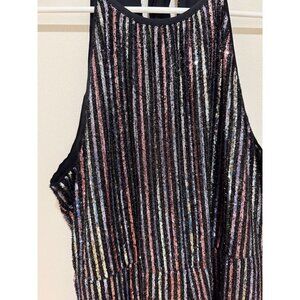 Maeve By Anthropologie Black Multi-Color Sequin Striped Halter Jumpsuit Size 12P